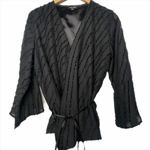Dear John Anthropologie black wrap dressy blouse size Small